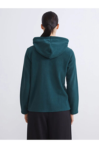 LC Waikiki LCWAIKIKI BasicYeşil Kapüşonlu Kadın Fermuarlı Sweatshirt