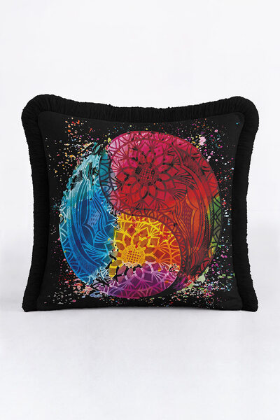 Evimde Bambaşka Husă de pernă cu franjuri Mandala Color Chameleon - Husă de p...