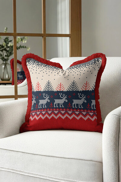 Evimde Bambaşka غطاء وسادة مزين بشراشيب على شكل غزال نورديك - غطاء وسادة مزين...