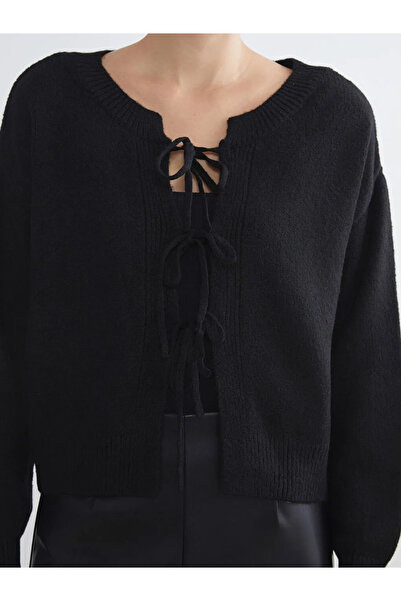 LC Waikiki Lcw Eco Black Tie Collar Women's Knitwear Cardigan