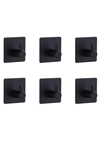 OEM Set of 6 self-adhesive hooks, stainless steel, Black, Premium