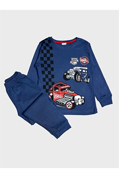 ALİŞ KİDS Boy's Cotton Blue Color Off-Road Vehicle Jeep Pattern Long Sleeve Pajama Set