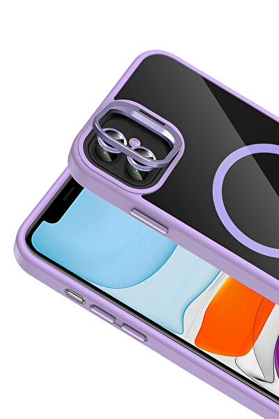 Fuchsia Apple iPhone 11 Remim Lensli Magsafe Standlı Kapak - Lila