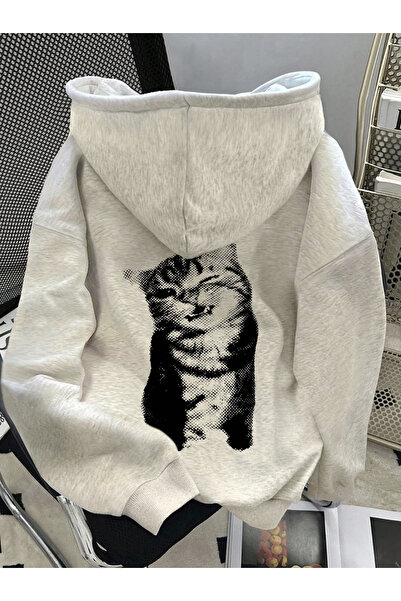 COHERENT Unisex Men/Women Colorful Cat Custom Printed Cotton Oversize Hooded Sweatshirt