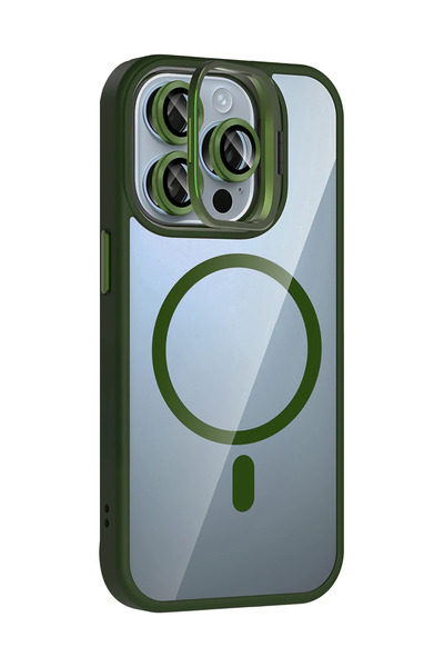 Fuchsia Apple iPhone 15 Pro Max Case with Remim Lens and MagSafe Stand - Dark Green