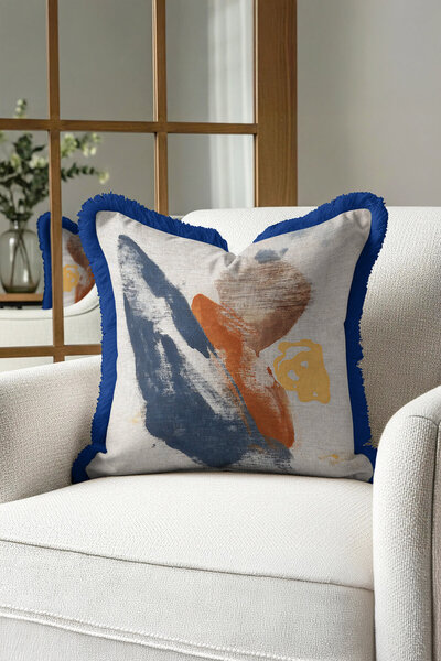 Evimde Bambaşka غطاء وسادة فاخر ذو ملمس فني تجريدي - غطاء وسادة عصري أزرق برت...