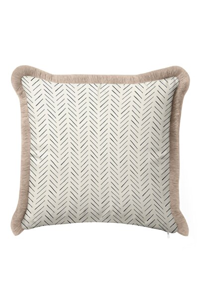 Evimde Bambaşka غطاء وسادة أنيق بخطوط شيفرون وشراشيب - غطاء وسادة عصري بسيط ب...