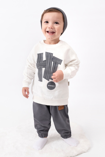 Bolly Baby Hi Printed Beret Off-Shoulder Oversized Seasonal Baby Boy Suit