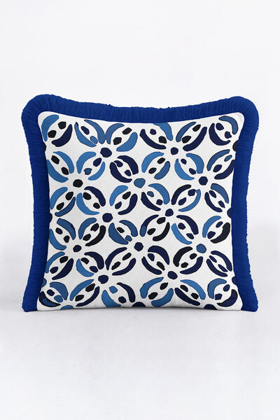 Evimde Bambaşka Iconic Geometric Motif Fringed Pillowcase - Mediterranean The...