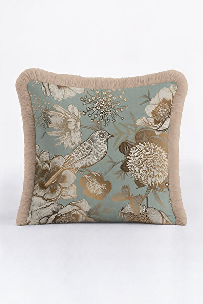 Evimde Bambaşka غطاء وسادة فاخر بتصميم عتيق مع زخارف الطيور - غطاء وسادة بوهي...