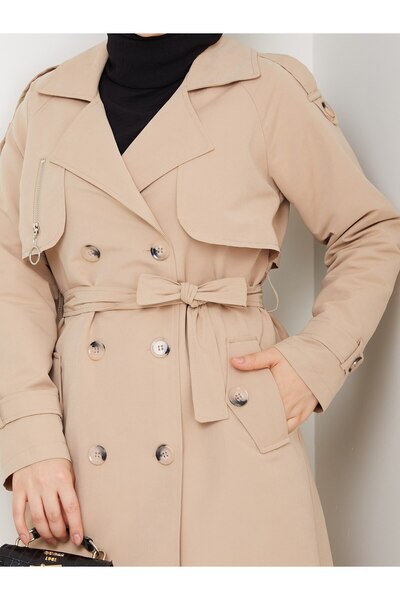 Vibeys Collection Women's Belted and Zipper Detailed Trench Coat
