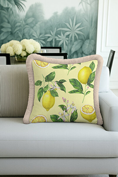 Evimde Bambaşka Husă de pernă cu franjuri Lemon Flower Garden - Husă de pernă...