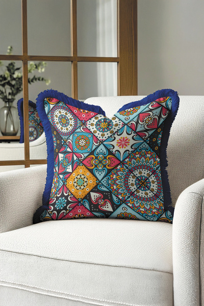 Evimde Bambaşka Husă de pernă cu franjuri cu motive etnice - Husă de pernă cu...