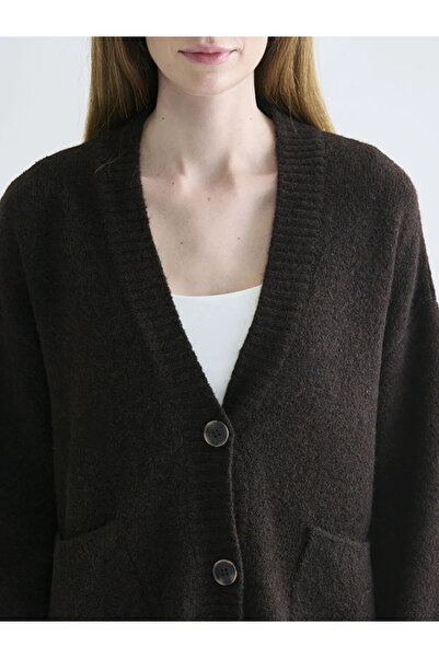 LC Waikiki Lcwaikiki Classicbrown V-Neck Oversize Women's Knitwear Cardigan