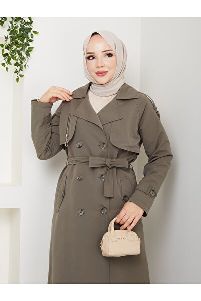 Vibeys Collection Kadın Kuşaklı Ve Fermuar Detaylı Trençkot
