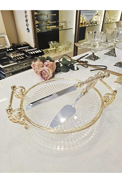 MaviDamla Cast Metal Frame Glass and Serving Presentation Set 9 Pieces Gold