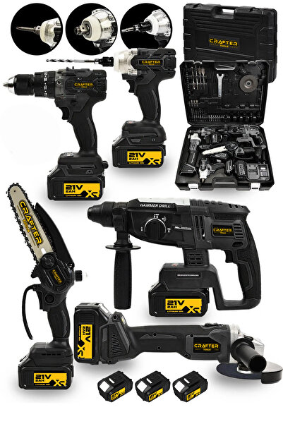 CRAFTERTOOLS 21 V Kömürsüz Motor 5'Li Set Şarjlı Hilti/Şarjlı Taşlama/Somun Sıkma/Şarjlı Testere/Şarjlı Matkap