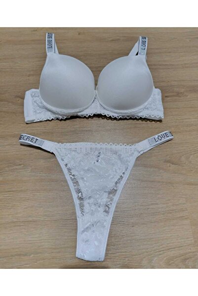 tılsım KADIN BEYAZ TAŞLI DANTELLİ DESTEKLİ SÜTYEN TAKIMI