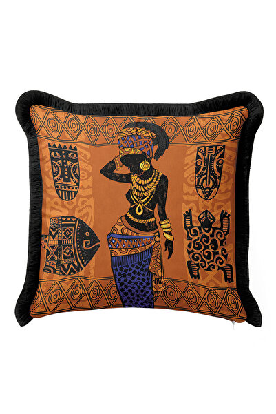 Evimde Bambaşka غطاء وسادة أفريقي بتصميم عرقي مع شراشيب - غطاء وسادة بوهيمي ق...