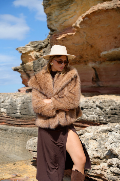 ASEDE Guler șal cu model, căptușit cu țesătură moale, cu buzunare Premium haină de blană artificială