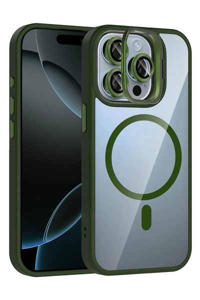 Fuchsia Apple iPhone 14 Pro Max Case with Removable Lens and MagSafe Stand - Dark Green