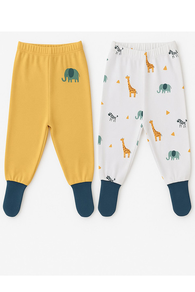 Melekpare Bebek&Çocuk Organik Patikli Pantolon Kendinden Çoraplı Alt Pijama Mevsimlik Pamuk 2'li Set