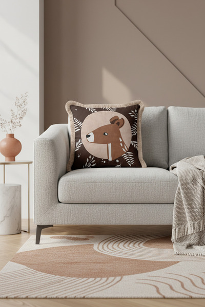 Evimde Bambaşka Husă de pernă cu franjuri cu animale din pădure nordică - Hus...