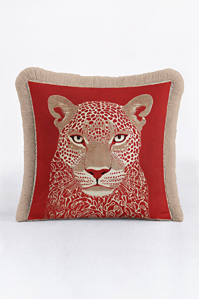 Evimde Bambaşka Husă de pernă cu franjuri cu figurină leopard de lux - Husă d...