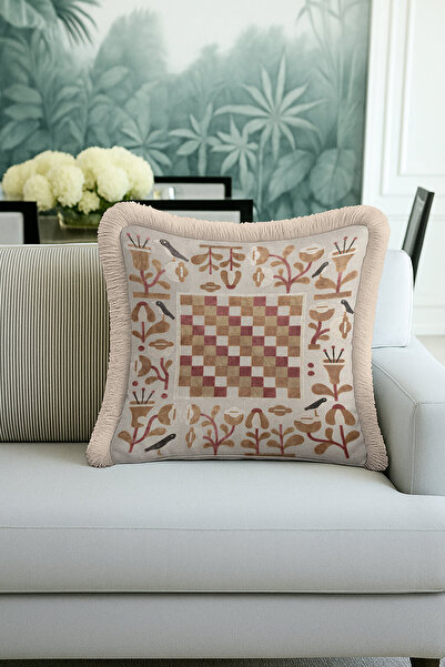 Evimde Bambaşka غطاء وسادة كاريلي فينتاج ذو شراشيب - غطاء وسادة ريفي طبيعي نا...