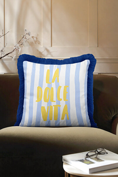 Evimde Bambaşka Față de pernă cu franjuri La Dolce Vita - Husă de pernă cu fr...