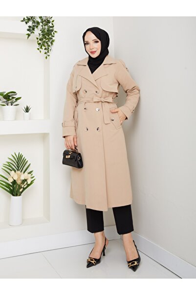 Vibeys Collection Women's Belted and Zipper Detailed Trench Coat