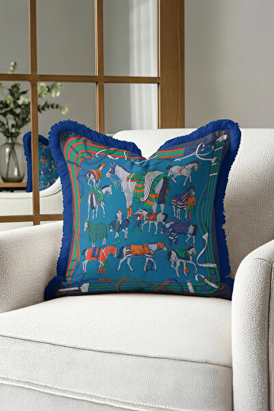 Evimde Bambaşka Husă de pernă cu franjuri cu figurină de cal elegantă - Husă ...