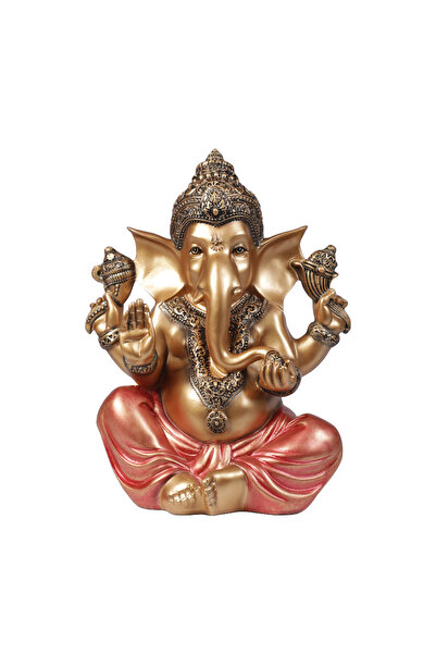 HOME AURAA تمثال غانيشا متوسط ​​الحجم من تشاتوربهوج - ذهبي وأحمر