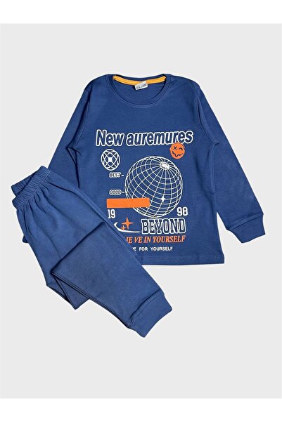 ALİŞ KİDS Boy's Cotton Blue New Auremures Letter Pattern Long Sleeve Pajama Set