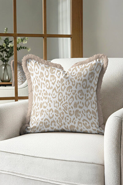 Evimde Bambaşka غطاء وسادة فاخر بحواف مزخرفة بنمط الفهد - غطاء وسادة بوهيمي ط...