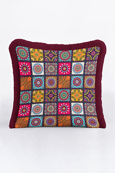 Evimde Bambaşka غطاء وسادة مزين بشراشيب من ماندالا - غطاء وسادة مزين بشراشيب بوهيمية ملونة بألوان عرقية