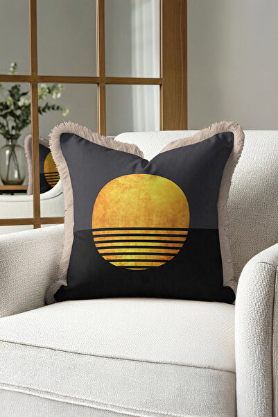 Evimde Bambaşka غطاء وسادة مزين بشراشيب على شكل شروق الشمس على خلفية سوداء - ...