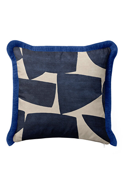 Evimde Bambaşka Αφηρημένη γεωμετρική μοντέρνα μαξιλαροθήκη με κρόσσια-μπλε κρ...