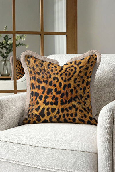 Evimde Bambaşka Husă de pernă cu franjuri cu motiv leopard - Husă de pernă cu...