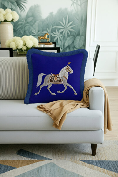 Evimde Bambaşka غطاء وسادة مزين بشراشيب على شكل حصان ملكي - غطاء وسادة أنيق ب...