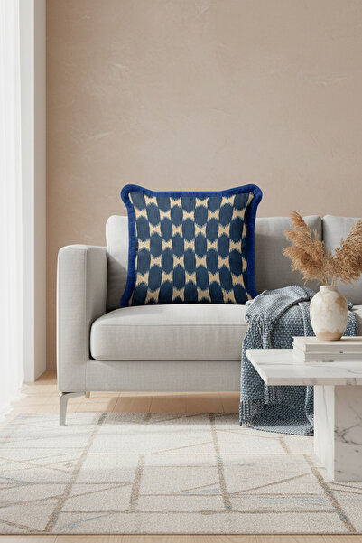 Evimde Bambaşka غطاء وسادة بتصميم هندسي حديث مع شراشيب - غطاء وسادة مزين بشرا...