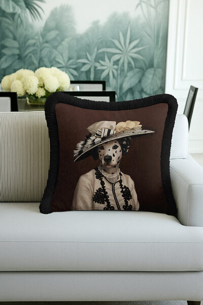 Evimde Bambaşka Husă de pernă de lux cu franjuri Society Dogs - Husă de pernă...