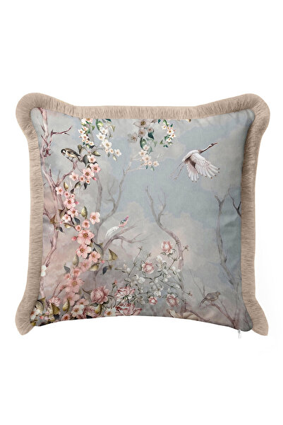 Evimde Bambaşka Husă de pernă cu franjuri cu flori pastel și păsări - Husă de...