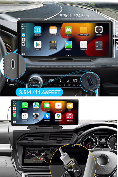 Munico Çift Lens Kameralı Apple Android CarPlay Dijital Qled Ekran Arabanıza ...