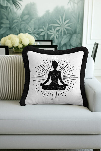 Evimde Bambaşka Husă de pernă cu franjuri cu fascicul meditativ - Husă de per...