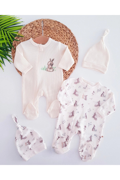Momercy Rabbit Booties and Hat 2-Piece Jumpsuit Set