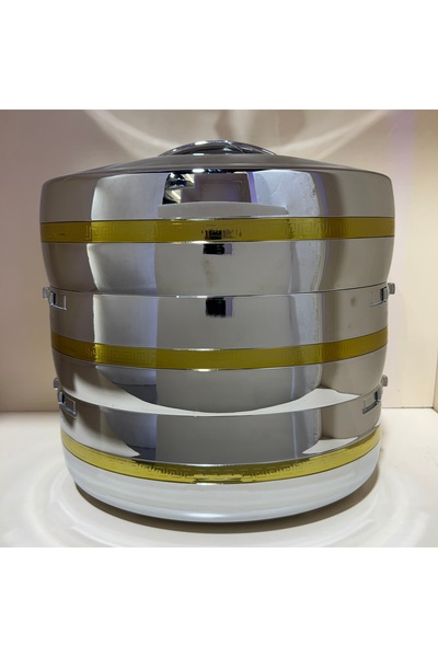 GOLDEN FİRE Golden Fire 3-Tier Food Container Chrome Silver-Gold Color 1.5L Capacity 3x