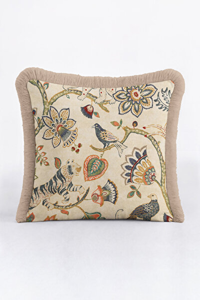 Evimde Bambaşka غطاء وسادة فاخر مزين بالزهور والطيور من Wild Nature - غطاء وس...