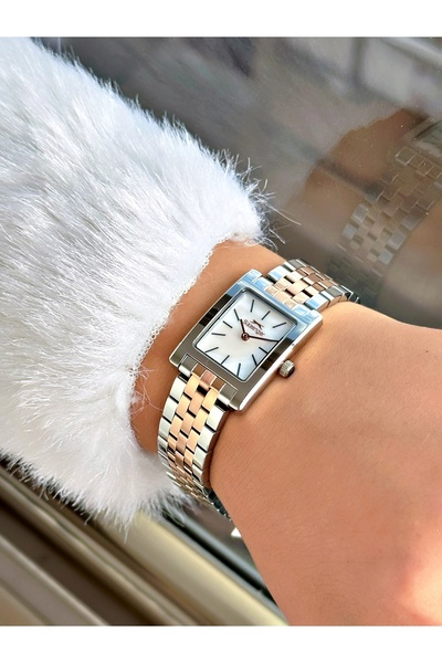 Slazenger Steel Band Square Dial 5 Atm Water Resistant Copper-Silver Color Women Wristwatch 2505