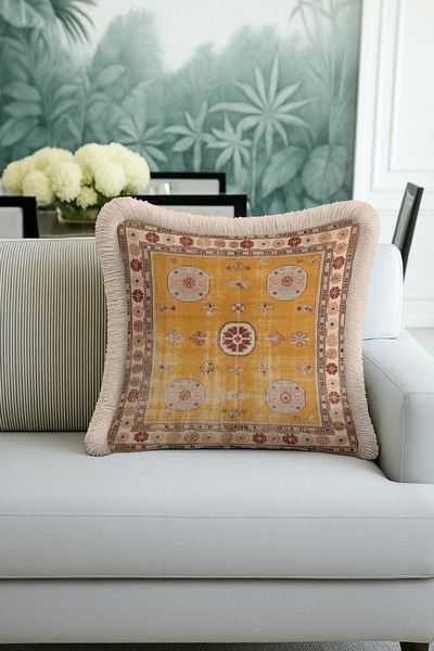 Evimde Bambaşka غطاء وسادة فاخر مزين بشراشيب بنمط سجادة الساراي - غطاء وسادة ...